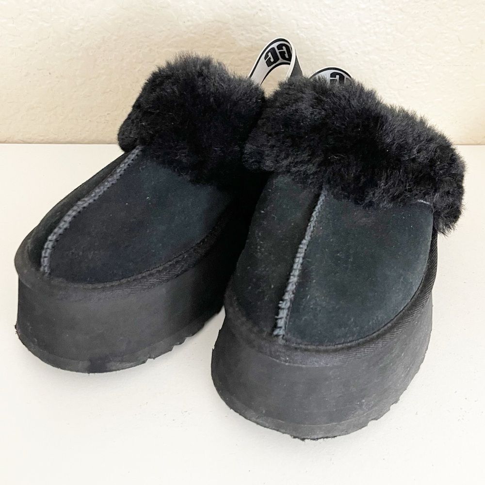UGG Women's Funkette black fluffy slippers with thick platform sole 8 - Picture 10 of 13